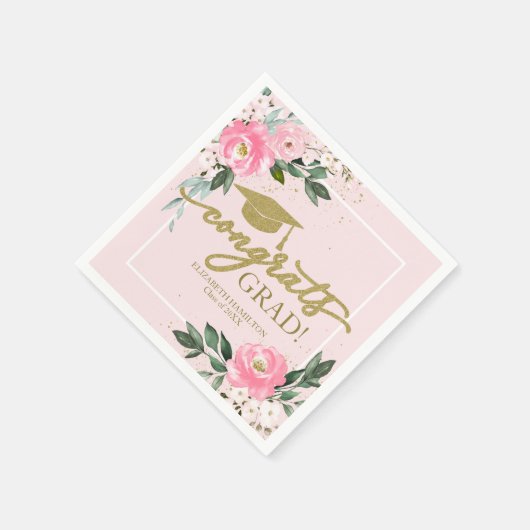 Gefeliciteerd Afstudeerder Hot Pink Floral Afstude Servet (Hoek)