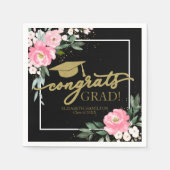 Gefeliciteerd Afstudeerder Hot Pink Floral Afstude Servet (Voorkant)