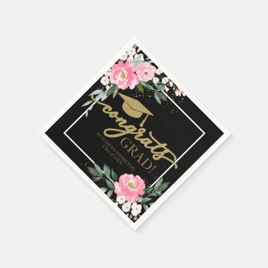 Gefeliciteerd Afstudeerder Hot Pink Floral Afstude Servet (Hoek)