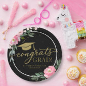 Gefeliciteerd Afstudeerder Hot Pink Floral Graduat Papieren Bordje (Feest)