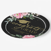 Gefeliciteerd Afstudeerder Hot Pink Floral Graduat Papieren Bordje (Gekanteld)