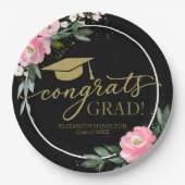 Gefeliciteerd Afstudeerder Hot Pink Floral Graduat Papieren Bordje (Voorkant)