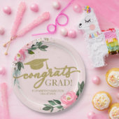 Gefeliciteerd Afstudeerder Hot Pink Floral Graduat Papieren Bordje (Feest)