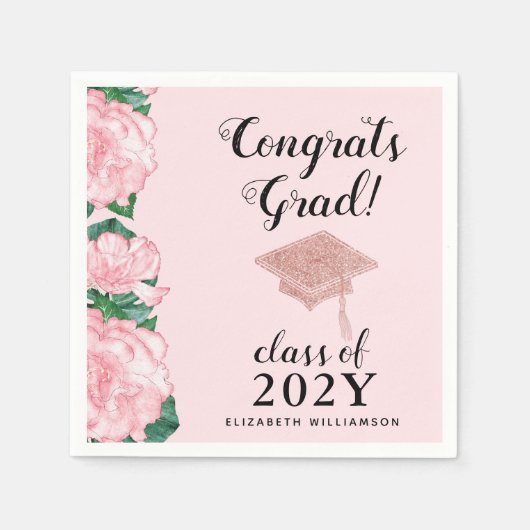 Gefeliciteerd Afstudeerder Klasse 2025 Bloemenroze Servet (Voorkant)
