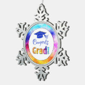 Gefeliciteerd Afstudeerder kleuren, Fun Tin Sneeuwvlok Ornament (Rechts)