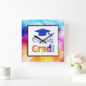 Gefeliciteerd Afstudeerder kleuren, Fun Vierkante Klok (Huis)