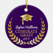 Gefeliciteerd Afstudeerder Laurel WreatYear Naam D Keramisch Ornament (Voorkant)