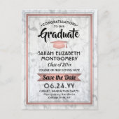 Gefeliciteerd Afstudeerder Marmer en Roze Save the Aankondigingskaart (Voorkant)