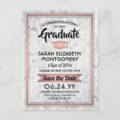 Gefeliciteerd Afstudeerder Marmer en Roze Save the Aankondigingskaart (Voorkant)