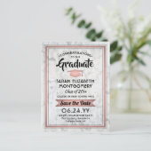 Gefeliciteerd Afstudeerder Marmer en Roze Save the Aankondigingskaart (Staand voorkant)