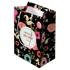 Gefeliciteerd Afstudeerder. Modern bloemmotief Medium Cadeauzakje