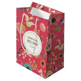 Gefeliciteerd Afstudeerder. Modern bloemmotief Medium Cadeauzakje
