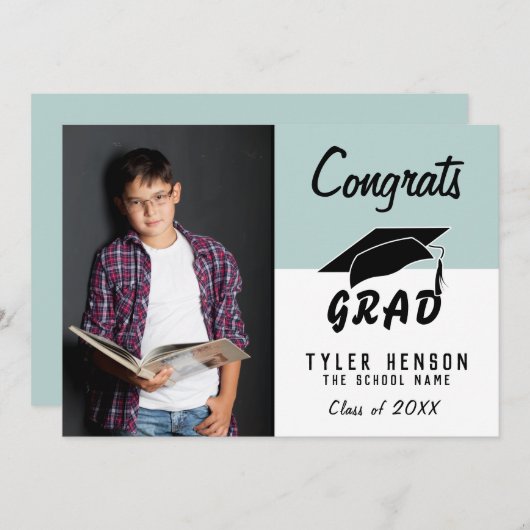 Gefeliciteerd Afstudeerder Modern Blue Photo Afstu (Voorkant / Achterkant)