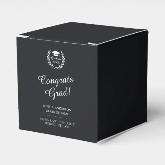 Gefeliciteerd Afstudeerder! Modern eenvoudig zwart Bedankdoosjes (Voorkant Zijde)