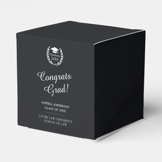 Gefeliciteerd Afstudeerder! Modern eenvoudig zwart Bedankdoosjes (Achterkant)