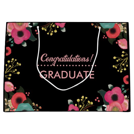 Gefeliciteerd Afstudeerder. Modern Floral Custom Large Cadeautasje (Voorkant)