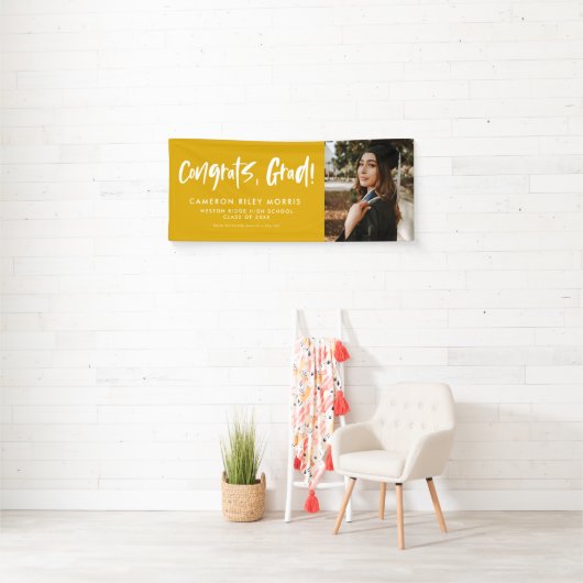 Gefeliciteerd afstudeerder modern geel afstuderen spandoek (Insitu)