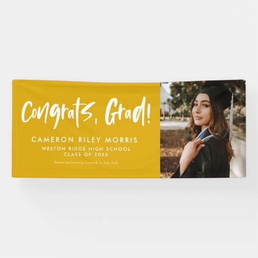 Gefeliciteerd afstudeerder modern geel afstuderen  spandoek (Horizontaal)