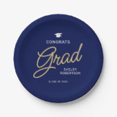 Gefeliciteerd Afstudeerder Modern Script Navy Blue Papieren Bordje (Voorkant)