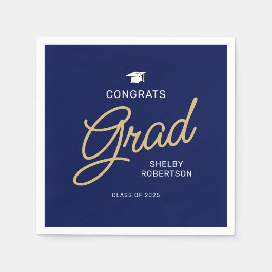 Gefeliciteerd Afstudeerder Modern Script Navy Blue Servet (Voorkant)