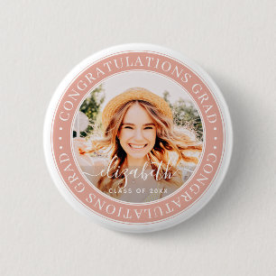 Gefeliciteerd Afstudeerder Moderne Aangepaste Foto Ronde Button 5,7 Cm