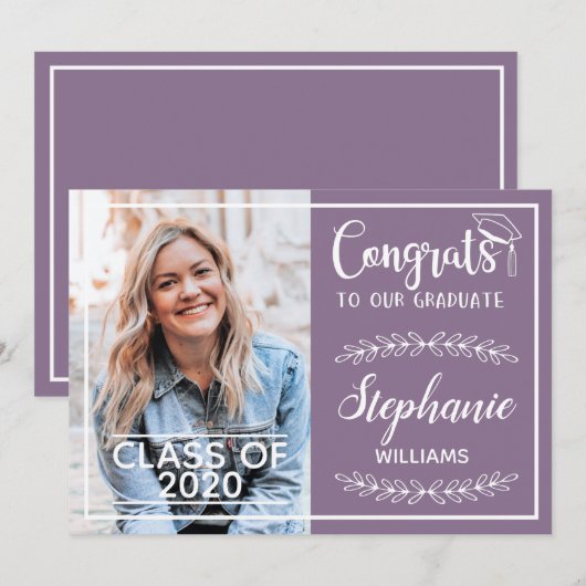Gefeliciteerd afstudeerder moderne lila afstuderen aankondiging (Voorkant / Achterkant)