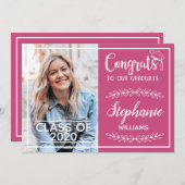 Gefeliciteerd afstudeerder moderne roze afstuderen aankondiging (Voorkant / Achterkant)