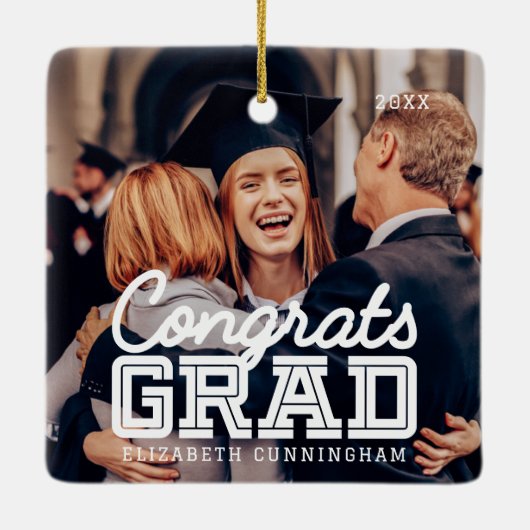 Gefeliciteerd Afstudeerder Moderne Simple Preppy F Keramisch Ornament (Achterkant)