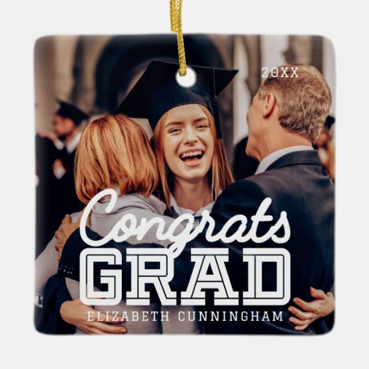 Gefeliciteerd Afstudeerder Moderne Simple Preppy F Keramisch Ornament (Voorkant)