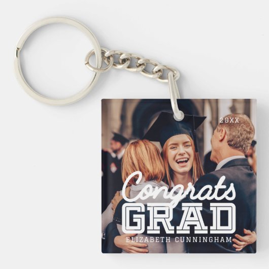 Gefeliciteerd Afstudeerder Moderne Simple Preppy F Sleutelhanger (Voorkant)