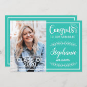 Gefeliciteerd afstudeerder moderne turkooise afstu aankondiging (Voorkant / Achterkant)