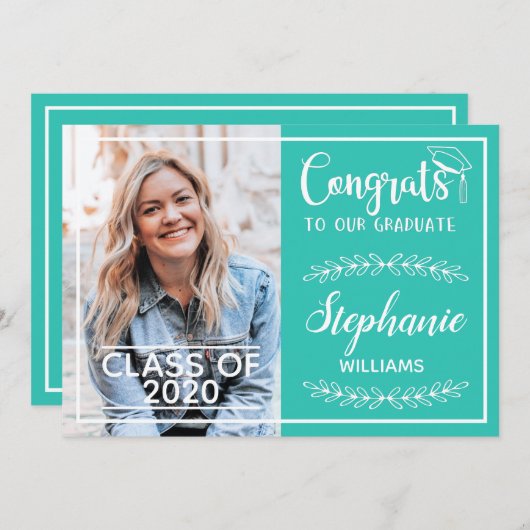 Gefeliciteerd afstudeerder moderne turkooise afstu aankondiging (Voorkant / Achterkant)