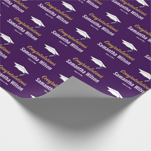 Gefeliciteerd Afstudeerder naam Dark Paarse Gold W Cadeaupapier (Hoek)