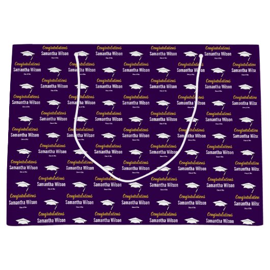 Gefeliciteerd Afstudeerder naam Dark Paarse Gold W Groot Cadeauzakje (Voorkant)