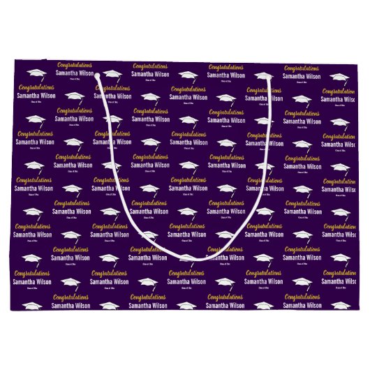 Gefeliciteerd Afstudeerder naam Dark Paarse Gold W Groot Cadeauzakje (Achterkant)