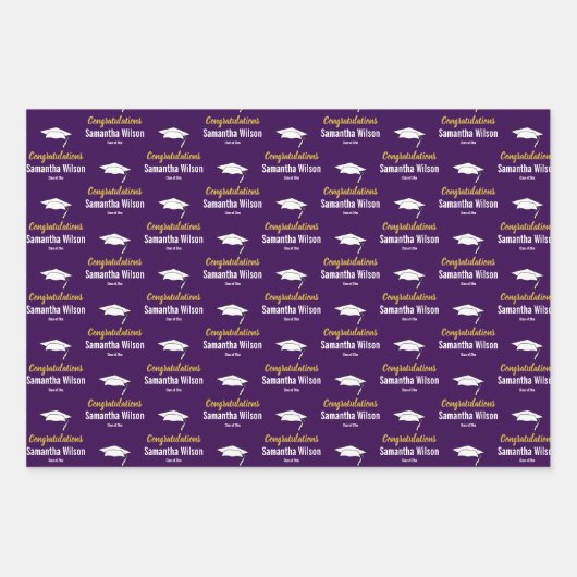 Gefeliciteerd Afstudeerder naam Dark Paarse Gold W Inpakpapier Vel (Voorkant 3)