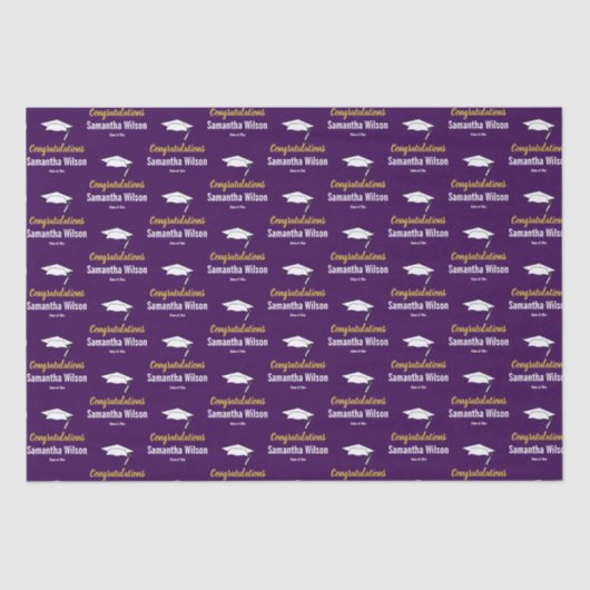 Gefeliciteerd Afstudeerder naam Dark Paarse Gold W Tissuepapier (Voorkant)