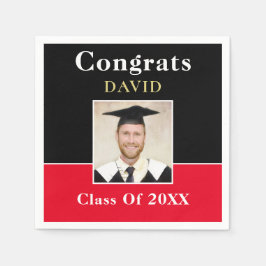 Gefeliciteerd Afstudeerder Naam Foto Zwart Rood Go Servet