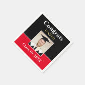 Gefeliciteerd Afstudeerder Naam Foto Zwart Rood Go Servet (Hoek)