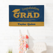 Gefeliciteerd Afstudeerder Navy Blue en Gold Spandoek (Insitu)
