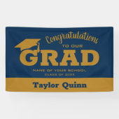 Gefeliciteerd Afstudeerder Navy Blue en Gold Spandoek (Horizontaal)