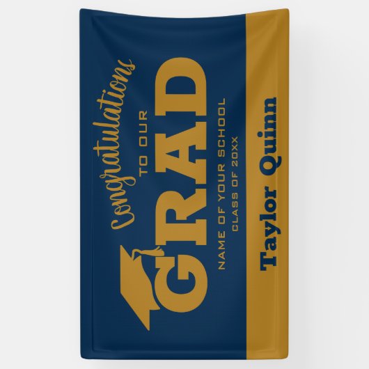 Gefeliciteerd Afstudeerder Navy Blue en Gold Spandoek (Verticaal)