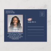 Gefeliciteerd Afstudeerder Navy Blue & Pink Save t Aankondigingskaart (Achterkant)