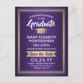 Gefeliciteerd Afstudeerder Paarse en Goud Save the Aankondigingskaart (Voorkant)