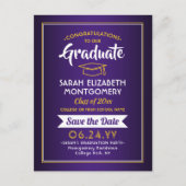 Gefeliciteerd Afstudeerder Paarse en Goud Save the Aankondigingskaart (Voorkant)