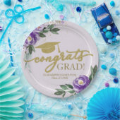 Gefeliciteerd Afstudeerder Paarse Lavendel Floral  Papieren Bordje (Feest)