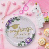 Gefeliciteerd Afstudeerder Paarse Lavendel Floral  Papieren Bordje (Feest)