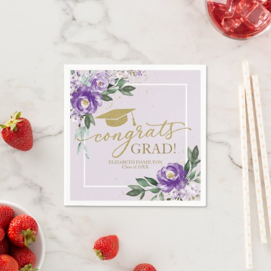 Gefeliciteerd Afstudeerder Paarse Lavendel Floral  Servet (Insitu)