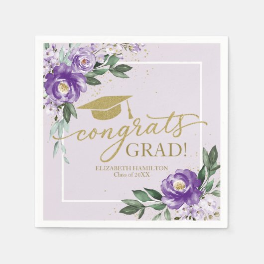 Gefeliciteerd Afstudeerder Paarse Lavendel Floral  Servet (Voorkant)