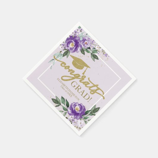 Gefeliciteerd Afstudeerder Paarse Lavendel Floral  Servet (Hoek)